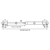 Gas Strut 10mm x 22mm - Max Length 585mm - Force 50 - 1200N - Black
