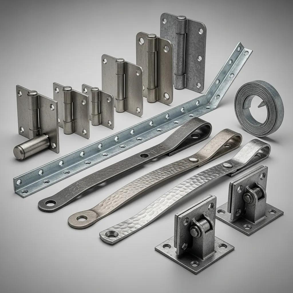 Selection of heavy-duty hinges highlighting robust designs for industrial doors and equipment